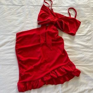 Red two piece skirt set